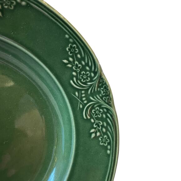 Villa Stoneware Portugal Green Ceramic Bowls 9.5" Floral Border Set of 4 NEW - Picture 6 of 14